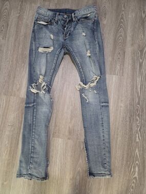 MNML Men's Slim Distressed Light Blue Jeans